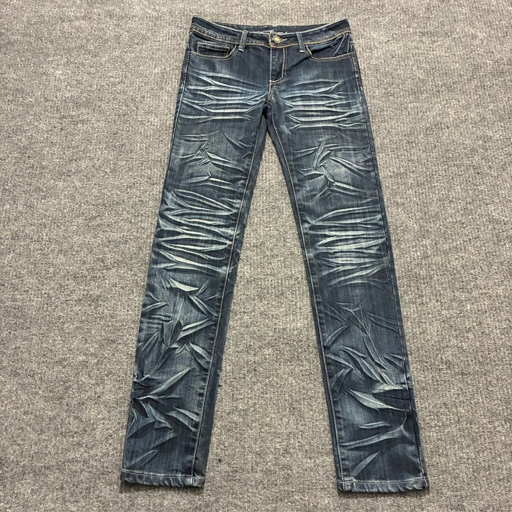 Touch‎ Me Womens Skinny Jeans Size 3/4 Blue Denim Whiskered Stretch Low Rise